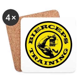 Bierceps Training - Bierkrug mit Bizeps Trinksport - Untersetzer (4er-Set) - Weiß - Vorne
