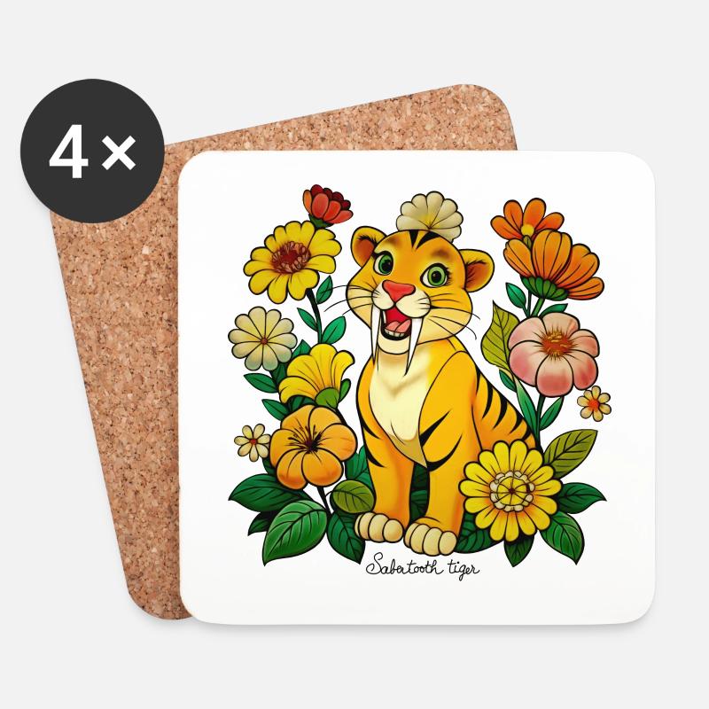 Mignon tigre à dents de sabre - Dessous de verre (lot de 4) - blanc