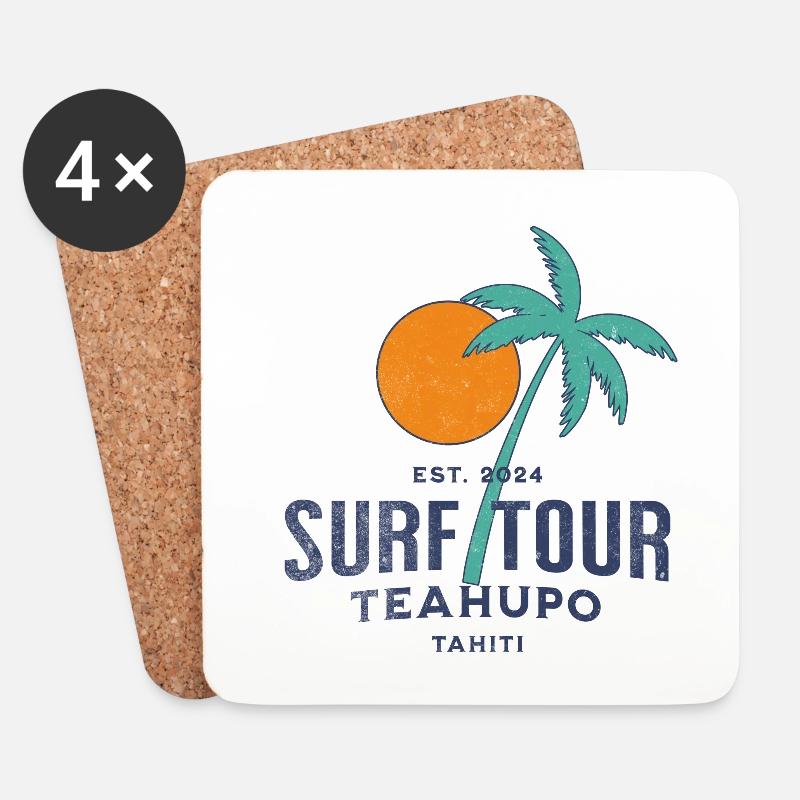 Surftour Teahupoo Tahiti - Untersetzer (4er-Set) - Weiß