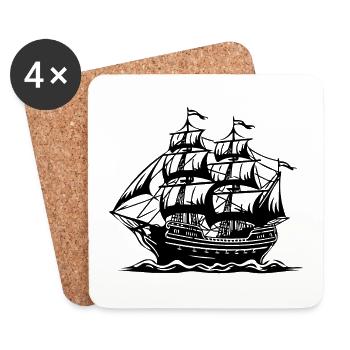 Piratenschiff - Untersetzer (4er-Set) - Weiß - Vorne