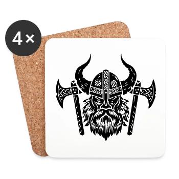 Wikinger Axt und Kopf mit Helm - Untersetzer (4er-Set) - Weiß - Vorne