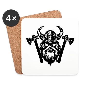 Wikinger mit Axt und Helm - Untersetzer (4er-Set) - Weiß - Vorne