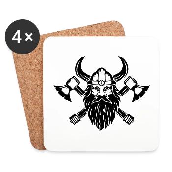 Wikinger mit Axt und Helm - Untersetzer (4er-Set) - Weiß - Vorne