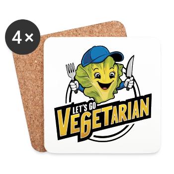 Healthy vegan vegetarian life laughing head of lettuce - Coasters (set of 4) - white - Front