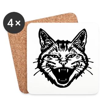 Cat Cats Cat Lady Cat Lover Cat Face - Coasters (set of 4) - white - Front