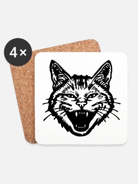 Katze Katzen Katzendame Katzenfreund Katzengesicht - Underlägg (4-pack) - vit