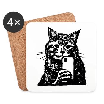 Katze Katzengesicht Selfie Smartphone - Untersetzer (4er-Set) - Weiß - Vorne