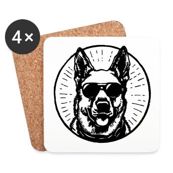 Tête de chien de berger allemand - Dessous de verre (lot de 4) - blanc - Devant