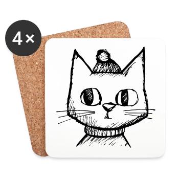 Chat Chats Visage de chat - Dessous de verre (lot de 4) - blanc - Devant