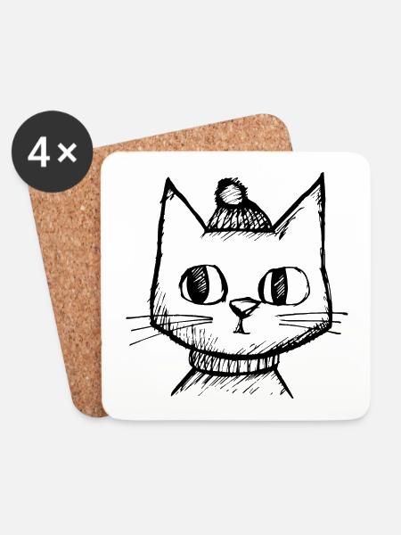 Katze Katzen Katzengesicht - Untersetzer (4er-Set) - Weiß