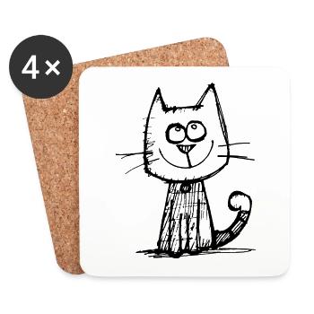 Chat Chats Visage de chat - Dessous de verre (lot de 4) - blanc - Devant