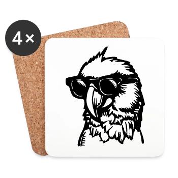 Perroquet oiseau - Dessous de verre (lot de 4) - blanc - Devant