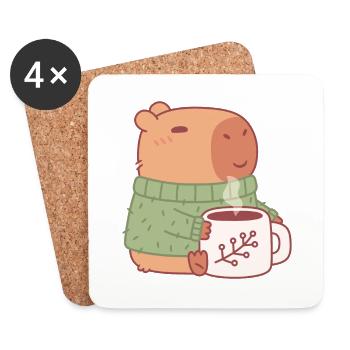 Süßes Capybara im Pullover mit heißem Kaffee - Untersetzer (4er-Set) - Weiß - Vorne