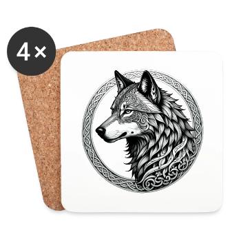 Wolf mit keltischem Knoten 02 - Untersetzer (4er-Set) - Weiß - Vorne