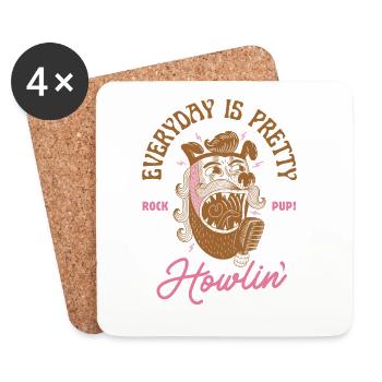 Everyday is Howlin' – Rock'n'Roll Dog - Coasters (set of 4) - white - Front