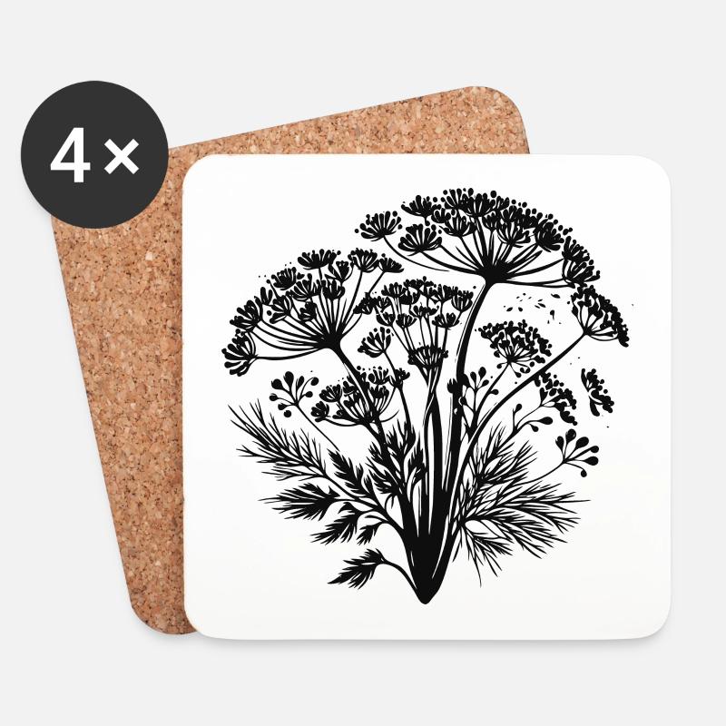 Fenchel Silhouetten – Kräuter mit Stil - Untersetzer (4er-Set) - Weiß