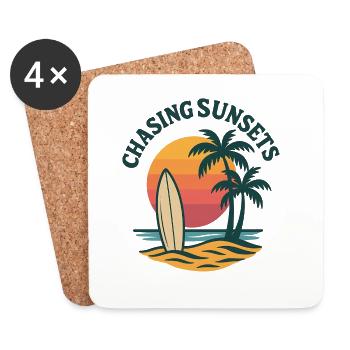 Chasing Sunsets – Surf & Beach Vibes - Coasters (set of 4) - white - Front