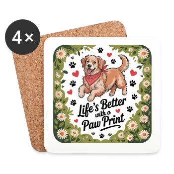 Life’s Better with a Paw Print - Untersetzer (4er-Set) - Weiß - Vorne