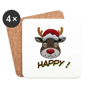 Reindeer Christmas Embroidered Merry - Coasters (set of 4) - white - Front