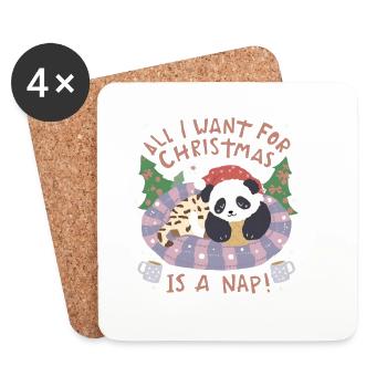 Panda Christmas Nap in Cart - Coasters (set of 4) - white - Front