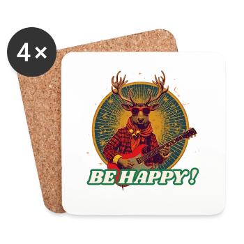 Deer Rocker Gitarre SEI GLÜCKLICH - Untersetzer (4er-Set) - Weiß - Vorne