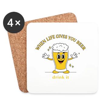 Bier-Lebensmotto Cartoon - Untersetzer (4er-Set) - Weiß - Vorne