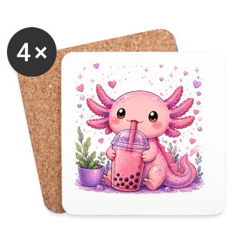 Pink Axolot with Bubble Tea - Coasters (set of 4) - white - Front