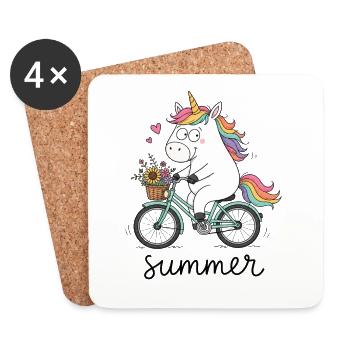 Einhorn auf dem Fahrrad - Untersetzer (4er-Set) - Weiß - Vorne