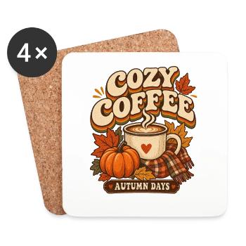 Cozy Coffee Autumn Days T-Shirt Retro Gemütlich - Untersetzer (4er-Set) - Weiß - Vorne