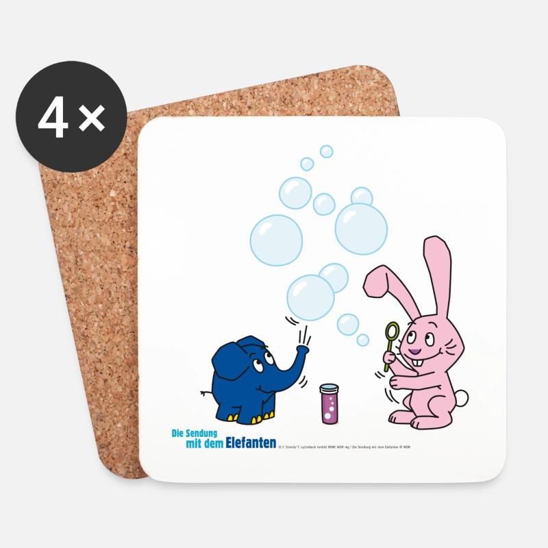 Der Elefant und der Hase machen Seifenblasen - Untersetzer (4er-Set) - Weiß