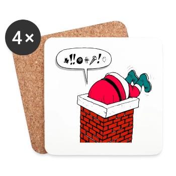 Père Noël drôle de Noël dans la cheminée - Dessous de verre (lot de 4) - blanc - Devant