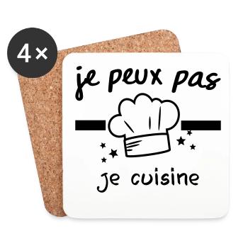 je peux pas je cuisine, toque,chef - Dessous de verre (lot de 4) - blanc - Devant