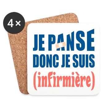 Je panse donc je suis infirmière t-shirt cadeau - Dessous de verre (lot de 4) - blanc - Devant