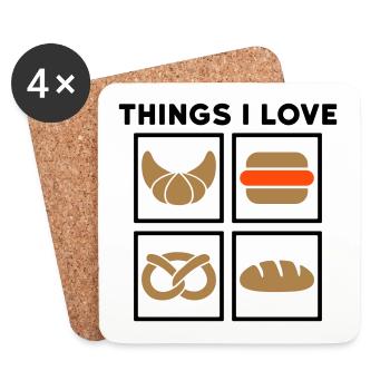 Things I love Hörnchen, Brötchen, Brezel, Brotlaib - Untersetzer (4er-Set) - Weiß - Vorne