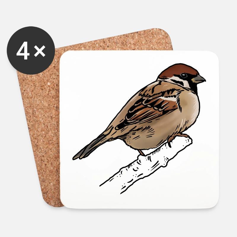 Sperling - Spatz - Untersetzer (4er-Set) - Weiß