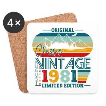 Original August Vintage 1981 Geburtstag Geschenk - Untersetzer (4er-Set) - Weiß - Vorne
