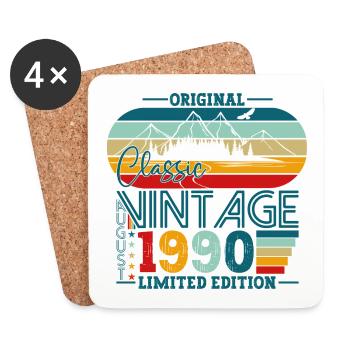 Original August Vintage 1990 Geburtstag Geschenk - Untersetzer (4er-Set) - Weiß - Vorne