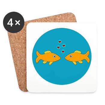 Poisson, Poisson, Pêche, Pêcheur, Couple, Couple, Coeur - Dessous de verre (lot de 4) - blanc - Devant