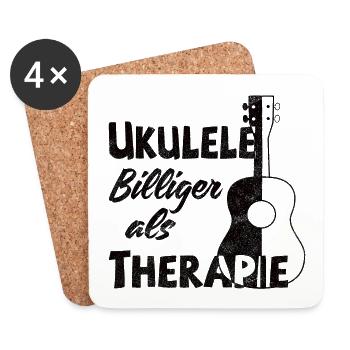Ukulele! Billiger als Therapie - Untersetzer (4er-Set) - Weiß - Vorne