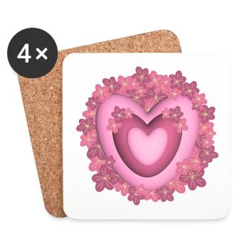 Herz mit rosa Blumen, ein liebes Dankeschön. - Untersetzer (4er-Set) - Weiß - Vorne