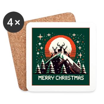 Renne au sommet de la montagne dans la forêt de Noël - Dessous de verre (lot de 4) - blanc - Devant