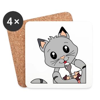 Chat au petit-déjeuner - cadeau pour les mamans chats - Dessous de verre (lot de 4) - blanc - Devant