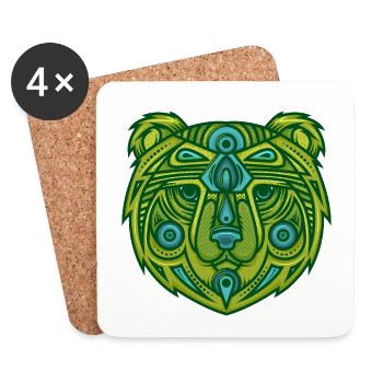 ours design tribal - Dessous de verre (lot de 4) - blanc - Devant