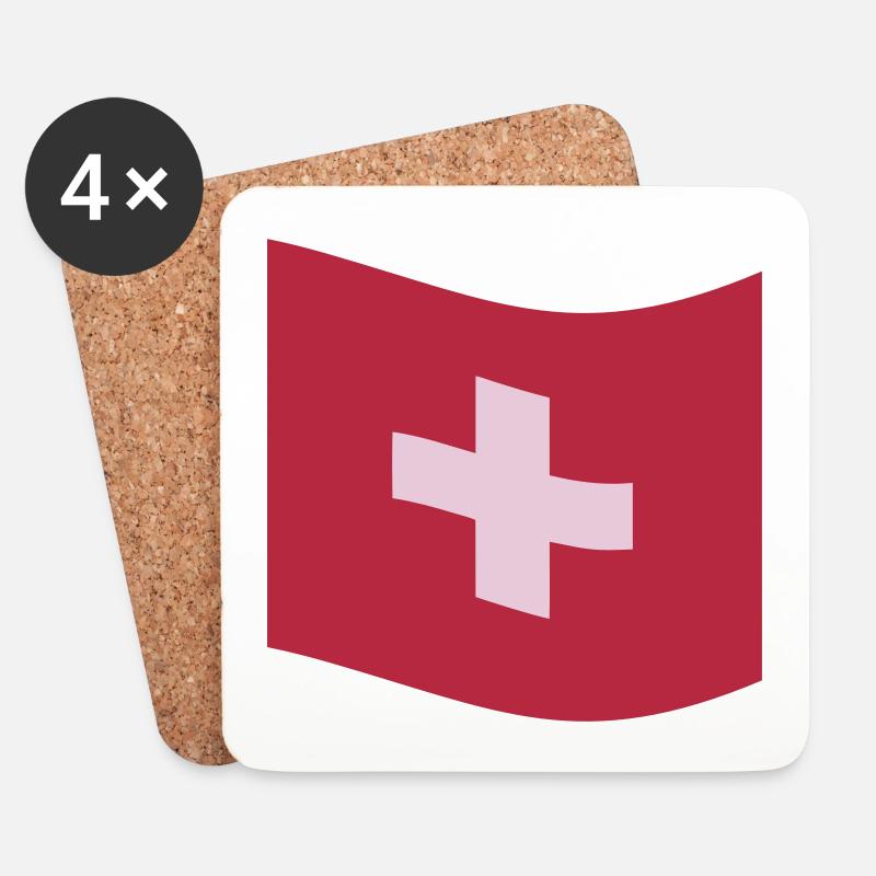 Schweiz, Schweizer Fahne - Untersetzer (4er-Set) - Weiß