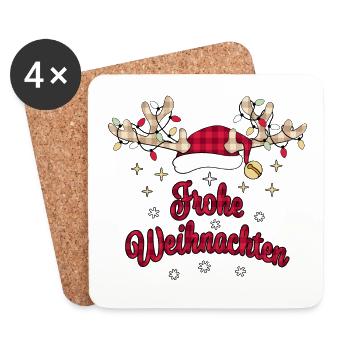 Frohe Weihnachten, Ugly Christmas Sweater, Plaid - Untersetzer (4er-Set) - Weiß - Vorne