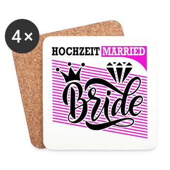 Hochzeit Married Braut Bride Ring Ehefrau Diamant - Untersetzer (4er-Set) - Weiß - Vorne