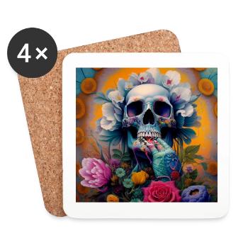 Skull and flowers - Coasters (set of 4) - white - Front