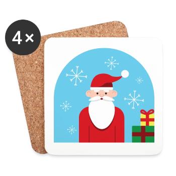 Père Noël, Noël, Père Noël, cadeaux - Dessous de verre (lot de 4) - blanc - Devant