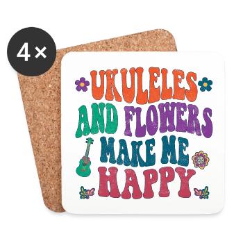 Ukuleles and flowers make me happy - Untersetzer (4er-Set) - Weiß - Vorne