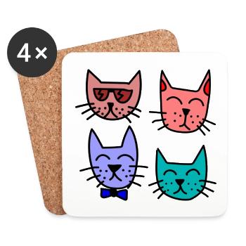 Bunte Katzen - Untersetzer (4er-Set) - Weiß - Vorne